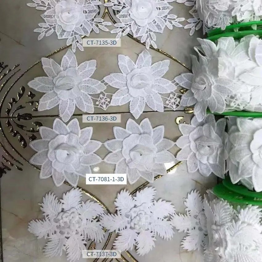 Hot-Selling White Lace Trim Water Soluble Guipure Lace Trimmings With Flowers For Dress Accessory 3d Embroidery Lace Trim