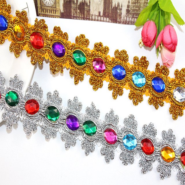 Ready To Ship Colorful Sequin Lace Trimming Stage Lace Trim Glitter Wavy Silver Gold Lace Trim