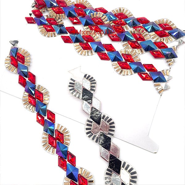 Hot fix vintage diamond purple glitter rhinestone banding trimming diy rhinestone fabric trim for Miami Samba Carnival costume