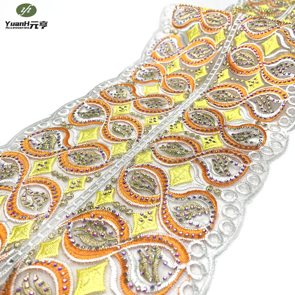 Factory Price Organza Mesh Gauze Embroidery Lace Fabric Trim Dress Cuffs Hem DIY Lace Decoration