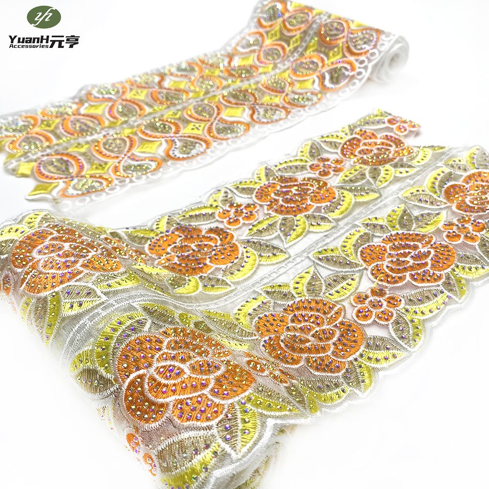 Factory Price Organza Mesh Gauze Embroidery Lace Fabric Trim Dress Cuffs Hem DIY Lace Decoration