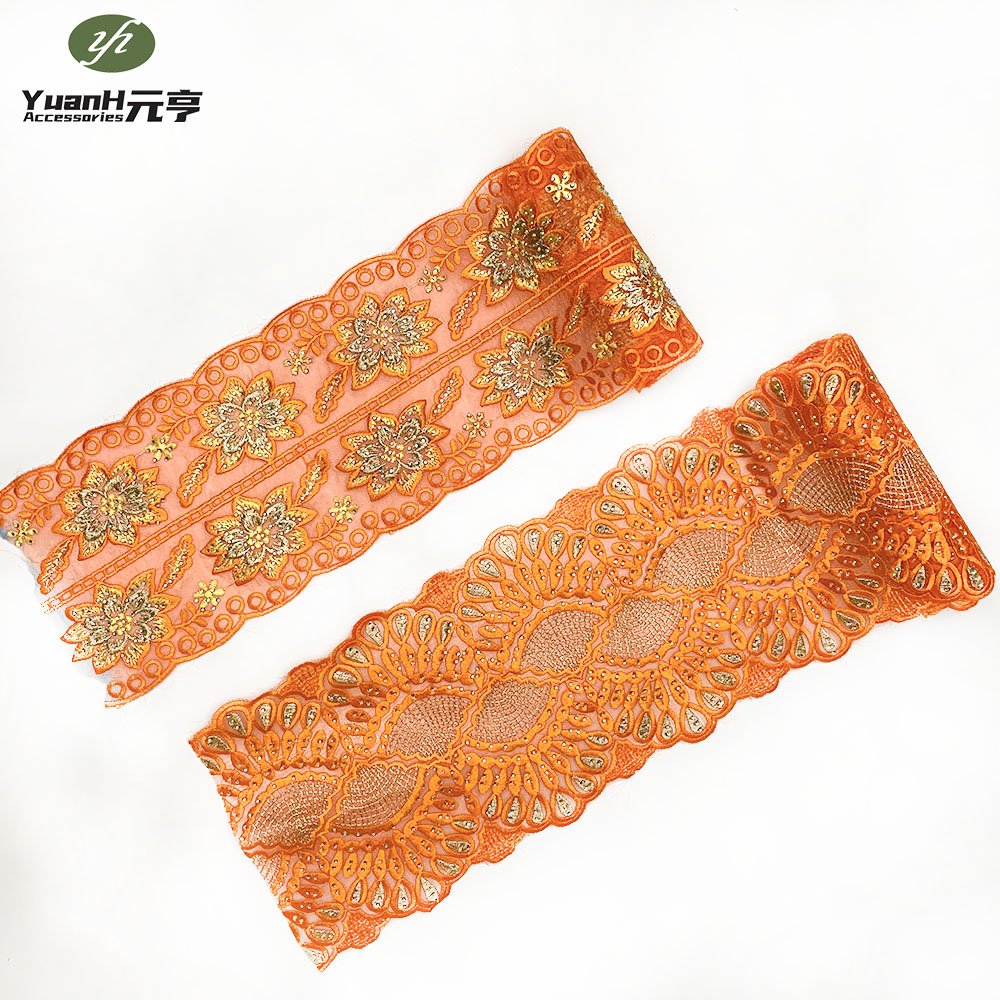 Factory Price Organza Mesh Gauze Embroidery Lace Fabric Trim Dress Cuffs Hem DIY Lace Decoration