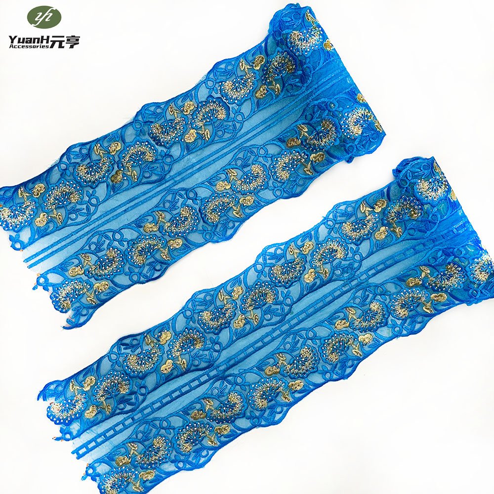 Factory Price Organza Mesh Gauze Embroidery Lace Fabric Trim Dress Cuffs Hem DIY Lace Decoration