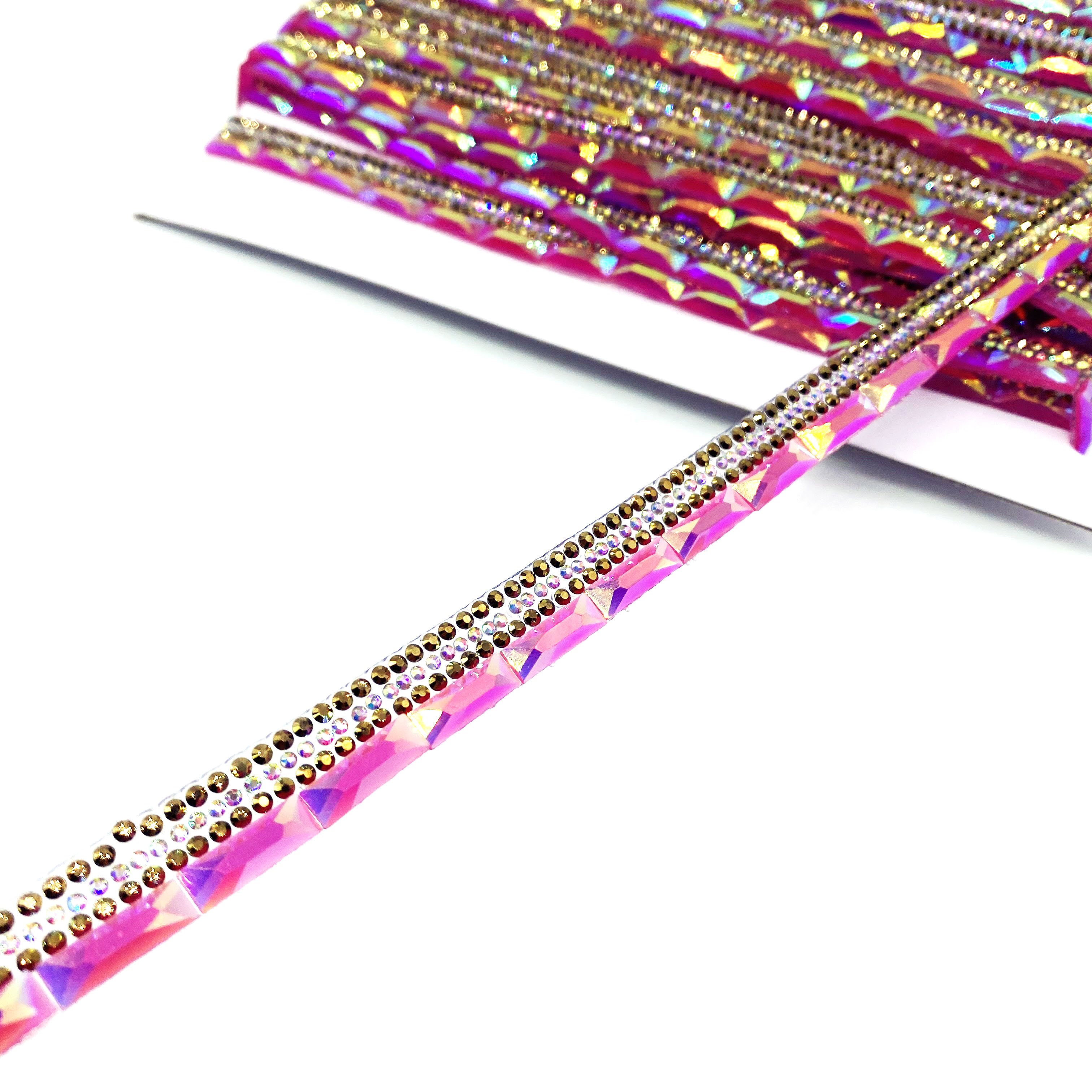 Cheap carnival costumes iron on rhinestone ribbon trimming resin applique trims for bag decoration