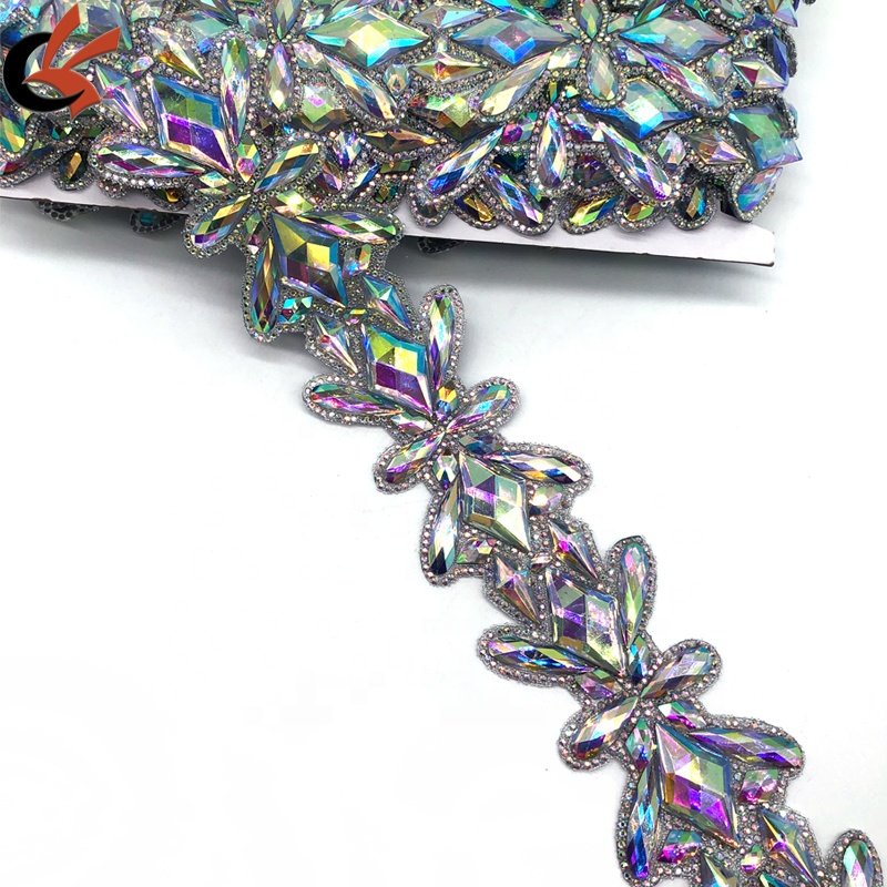 Carnival Wedding Dress Iron-on AB Crystal Trim Full Clear Hot Fix Rhinestone for Shoes Bags Garments