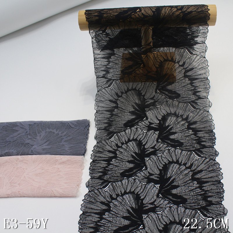Factory wholesale 22cm black nylon spandex elastic lace trim thin mesh lace for underwear