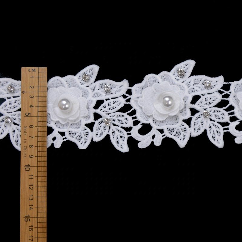 Colorful and high quality polyester lace embroidery 3d flower trimmings for dress with eyelet guipure lace trim patches