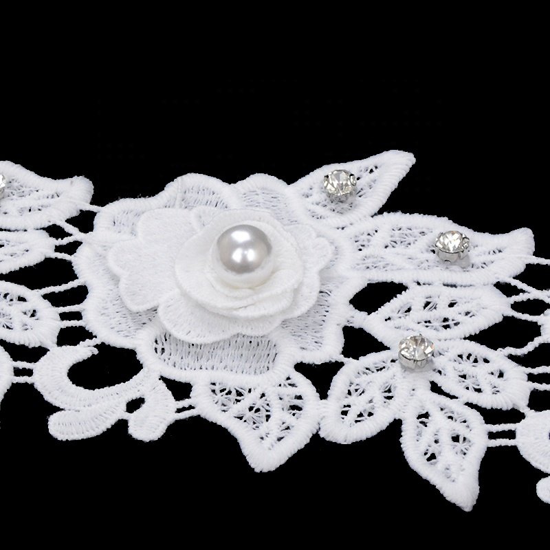 Colorful and high quality polyester lace embroidery 3d flower trimmings for dress with eyelet guipure lace trim patches