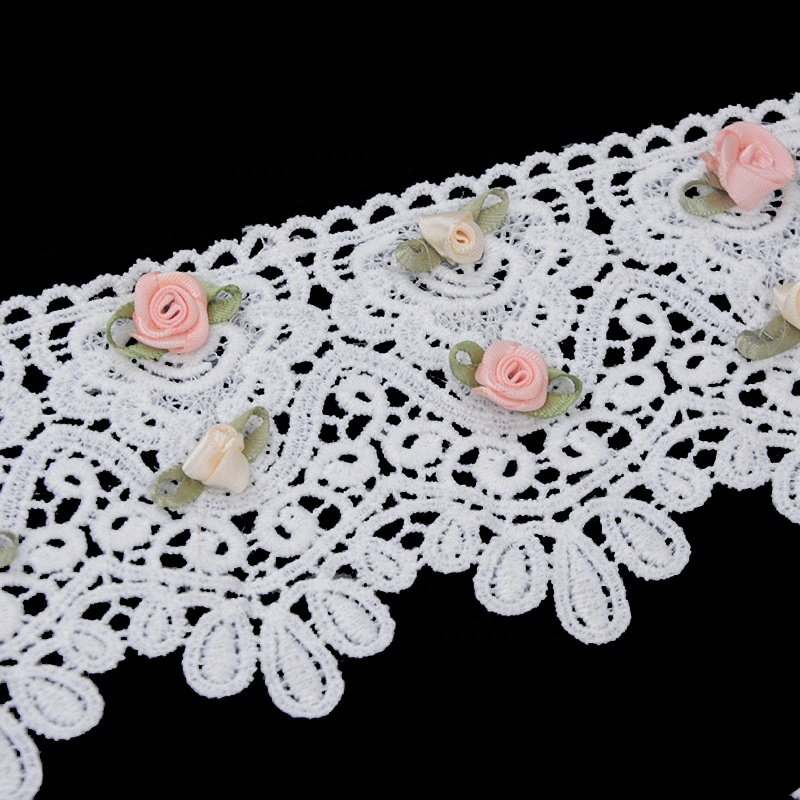 Colorful and high quality polyester lace embroidery 3d flower trimmings for dress with eyelet guipure lace trim patches