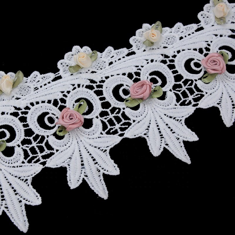 Colorful and high quality polyester lace embroidery 3d flower trimmings for dress with eyelet guipure lace trim patches
