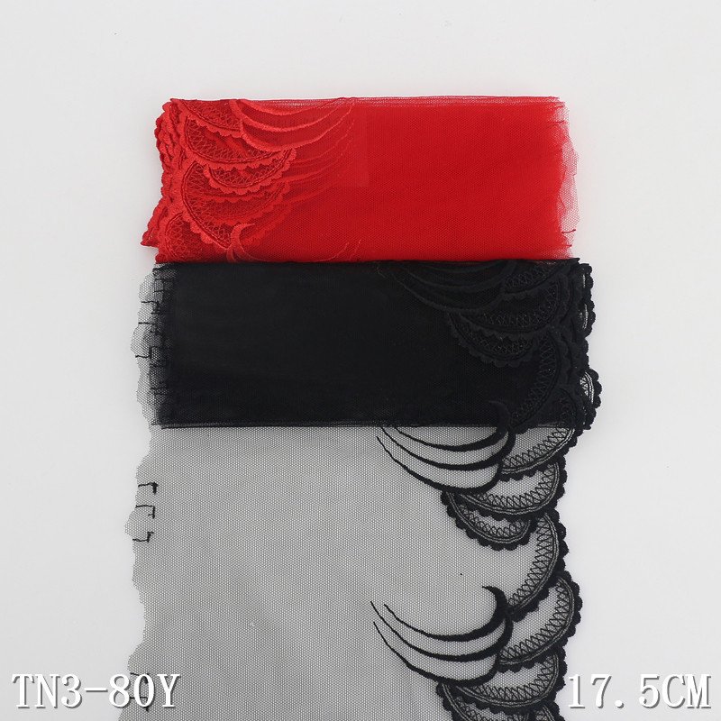 Vintage 17CM Black Red Tulle Embroidered Lace Trim Voile Flower Embroidery Lace Fabric For Women Dress