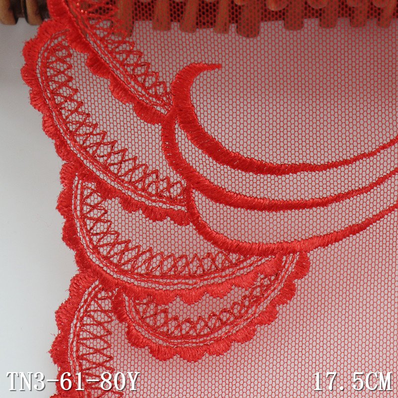 Vintage 17CM Black Red Tulle Embroidered Lace Trim Voile Flower Embroidery Lace Fabric For Women Dress