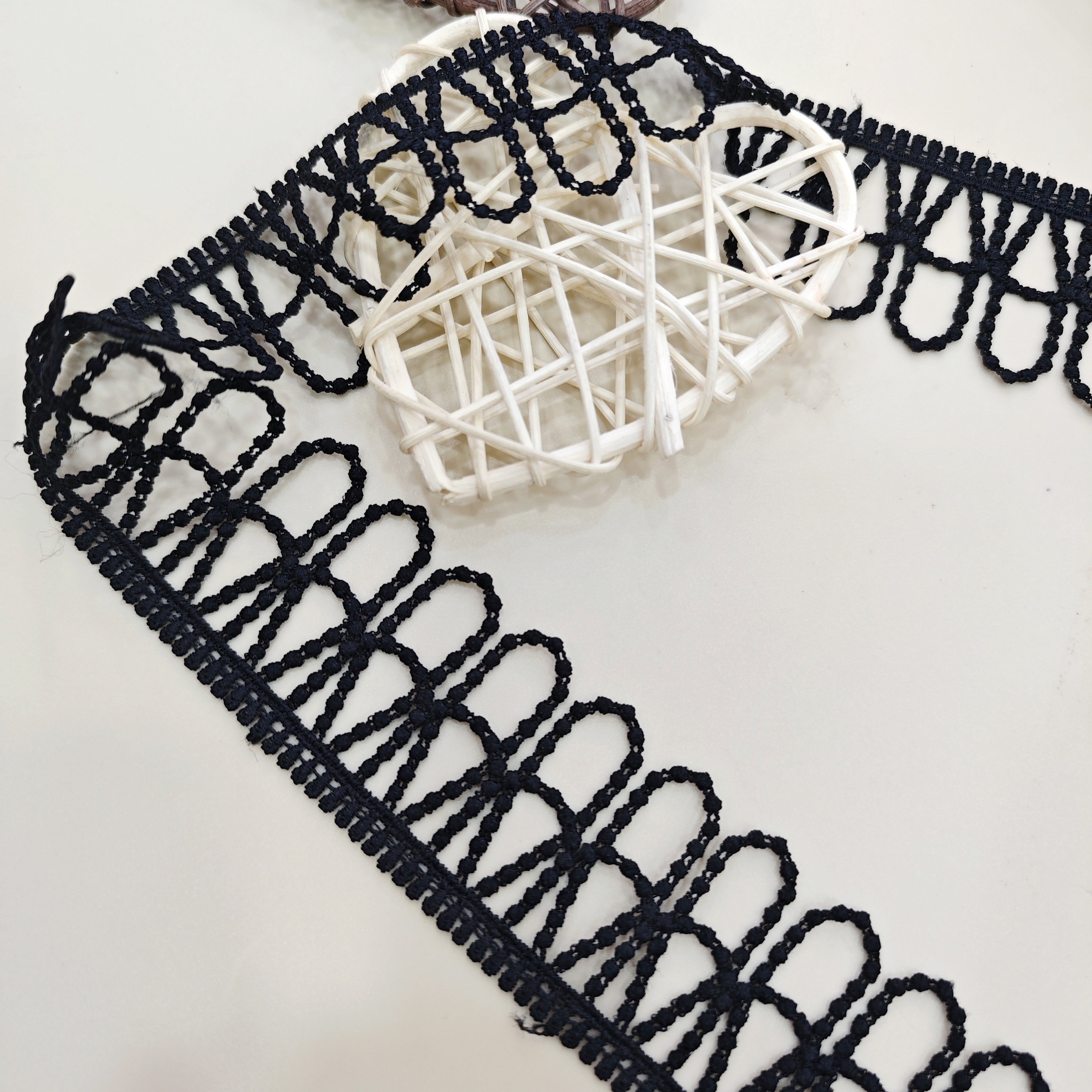 Free sample Geometric Embroidery Milk Silk bridal Lace Trim White Black Border guipure lace gown