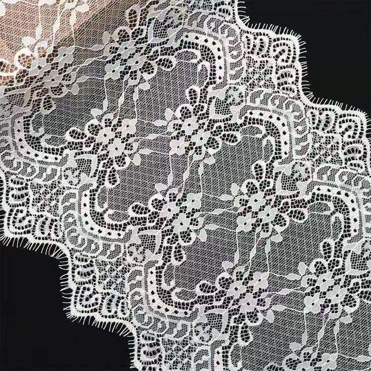 China wholesale stretch eyelash lace 24CM double scalloped eyelash lace trim chantilly lace trim for underwear