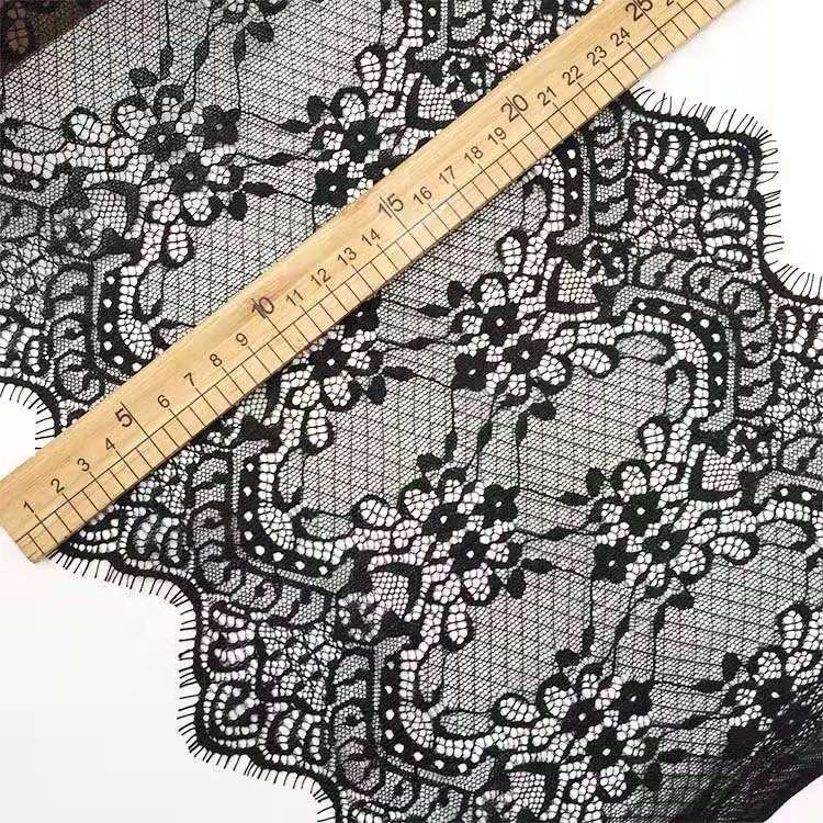 China wholesale stretch eyelash lace 24CM double scalloped eyelash lace trim chantilly lace trim for underwear