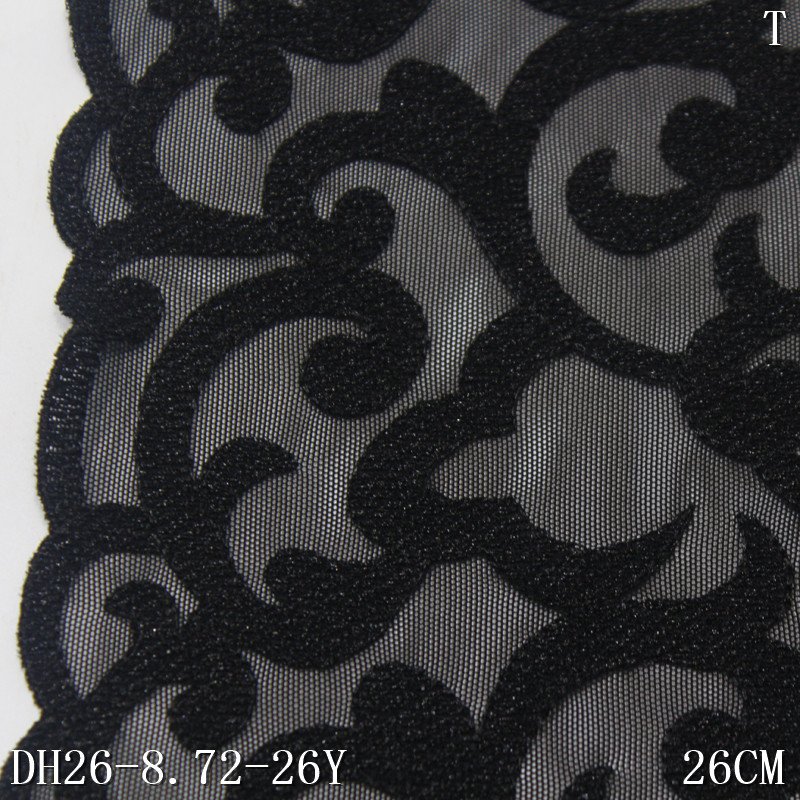 Black mesh embroidery 26cm wide stretch lace underwear cloth garment trim for women wholesale