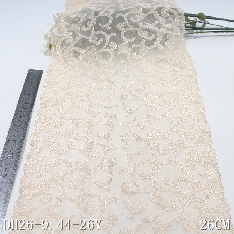 Black mesh embroidery 26cm wide stretch lace underwear cloth garment trim for women wholesale