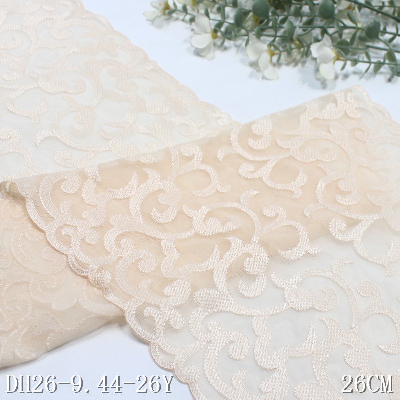 Black mesh embroidery 26cm wide stretch lace underwear cloth garment trim for women wholesale