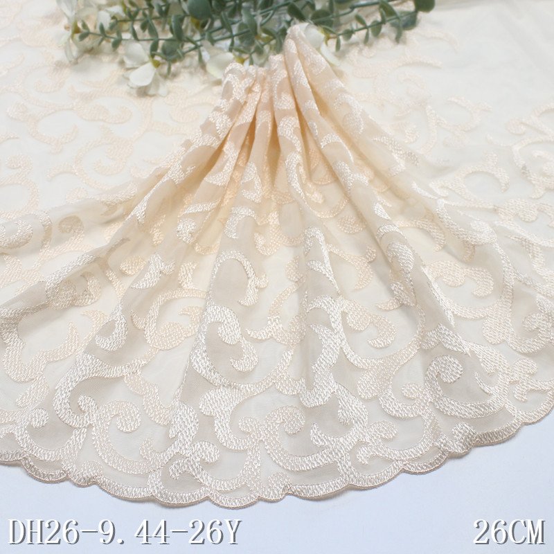 Black mesh embroidery 26cm wide stretch lace underwear cloth garment trim for women wholesale