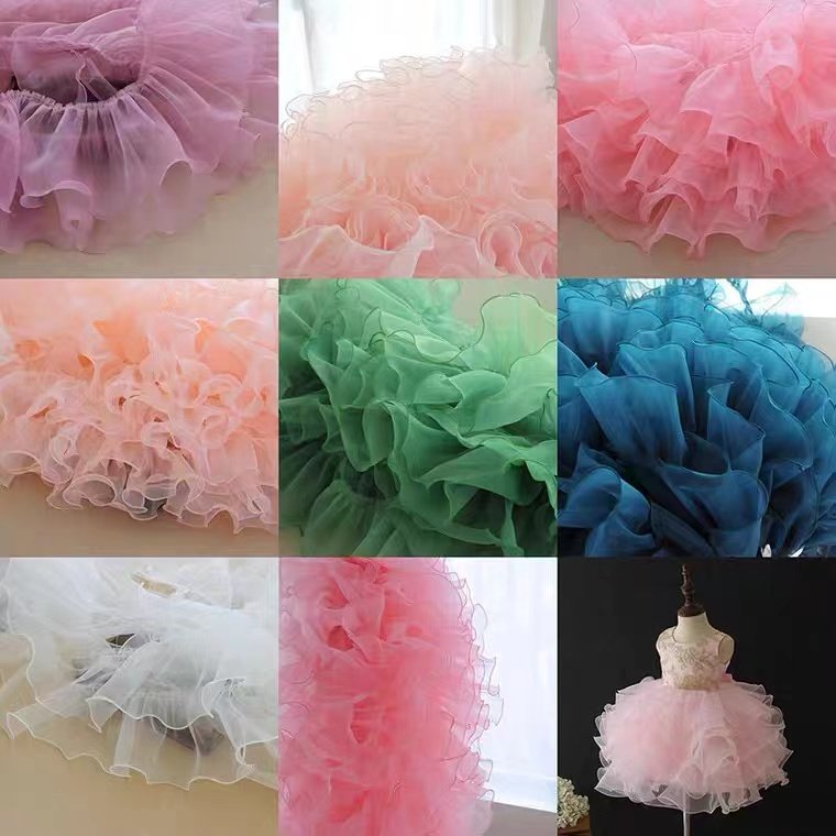 20cm Colorful Organza Embroidery Tape Ribbon Ruffle Trims Border Pattern Polyester Lace Dresses Garments Skirts Decorations
