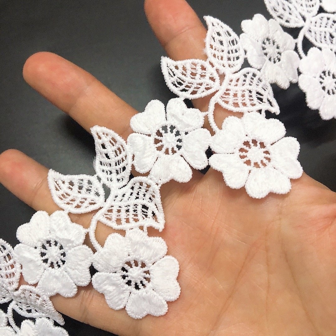 5.5cm flower white water soluble milk silk lace trim for garment LT2304B
