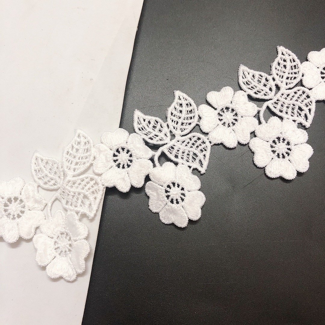 5.5cm flower white water soluble milk silk lace trim for garment LT2304B