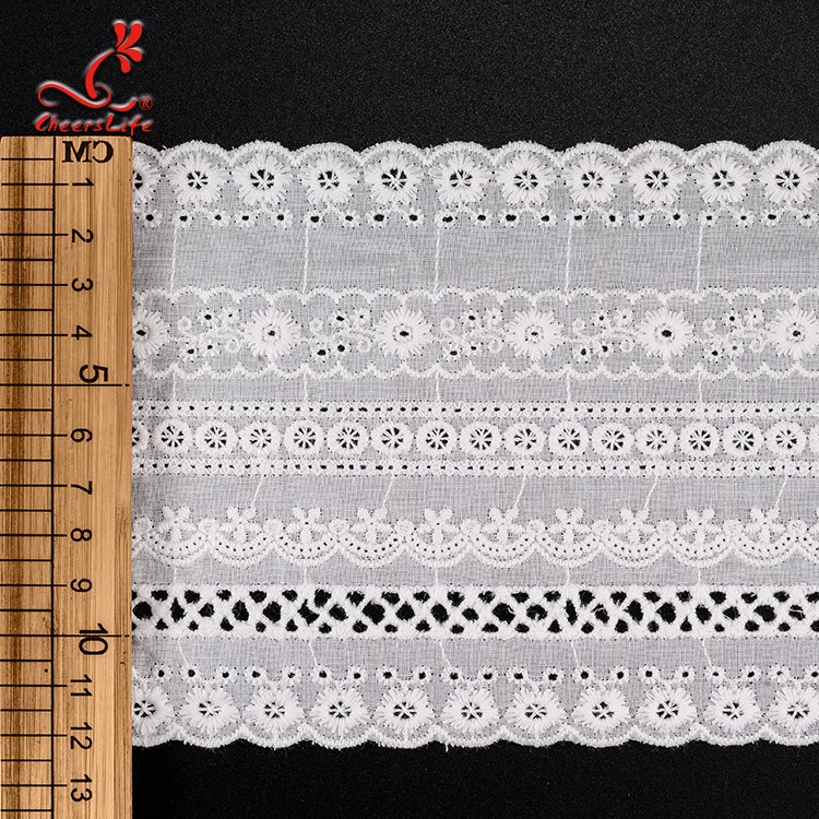 Flower Lace Trim High Quality Wholesale Embroidery Water Soluble Delicate Cotton Embroidery Fabric White Beautiful 100% Cotton