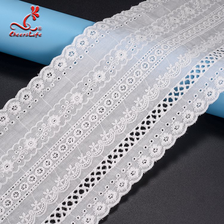 Flower Lace Trim High Quality Wholesale Embroidery Water Soluble Delicate Cotton Embroidery Fabric White Beautiful 100% Cotton