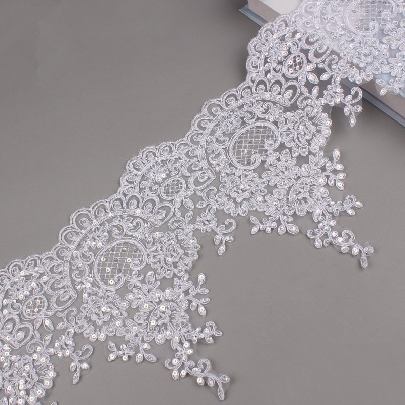 21 cm Wide Tablecloth Home Textile Dress Embroidery Sequin Gold and White Lace Trim