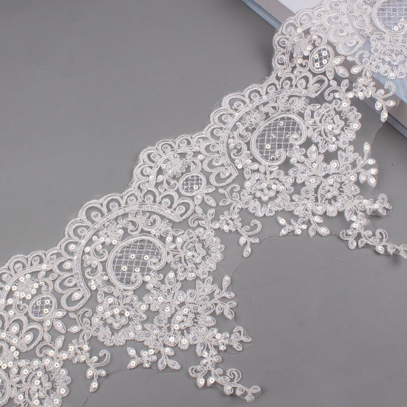 21 cm Wide Tablecloth Home Textile Dress Embroidery Sequin Gold and White Lace Trim
