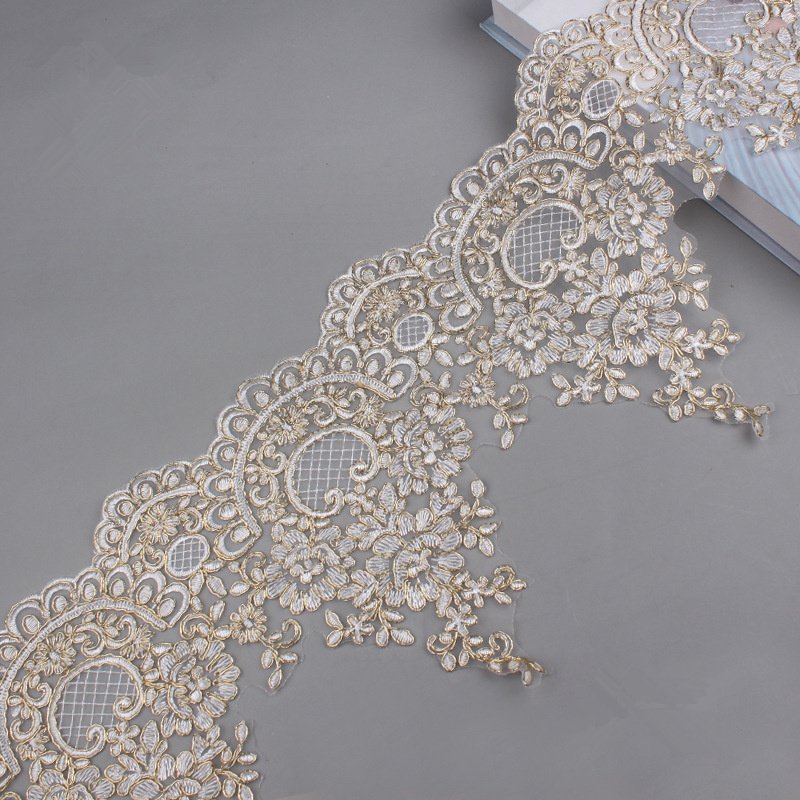 21 cm Wide Tablecloth Home Textile Dress Embroidery Sequin Gold and White Lace Trim