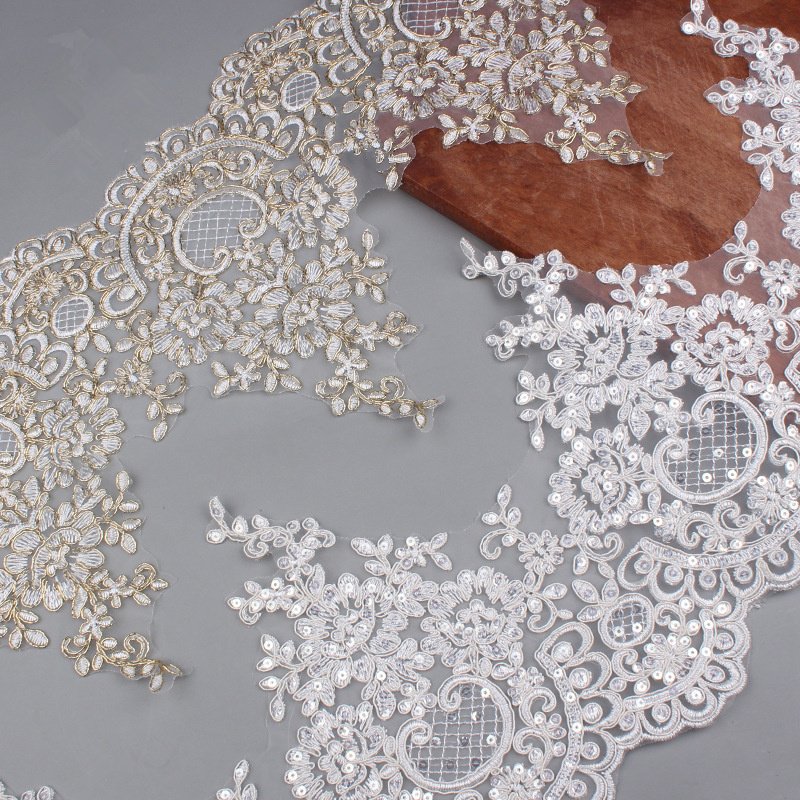 21 cm Wide Tablecloth Home Textile Dress Embroidery Sequin Gold and White Lace Trim