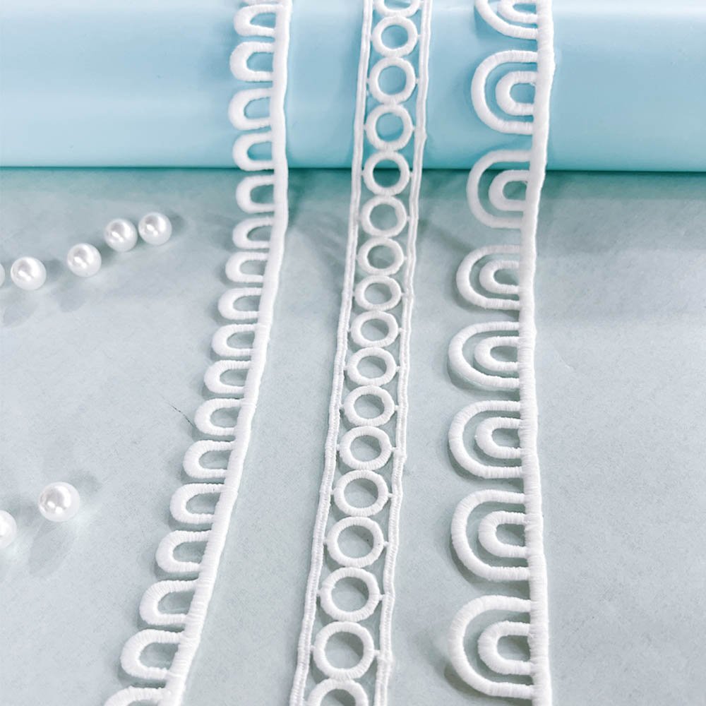 Quality assurance Water Soluble 100% Polyester Chemical Embroidered White Lace Sewing Border Lace Trim