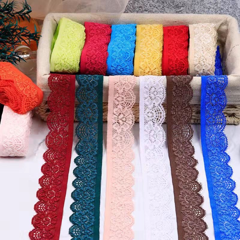 2.5cm 28 colors Elastic Trim Assorted Color Lace Ribbon Flower Edge T for Sewing Craft Wedding Party Decor Clothes