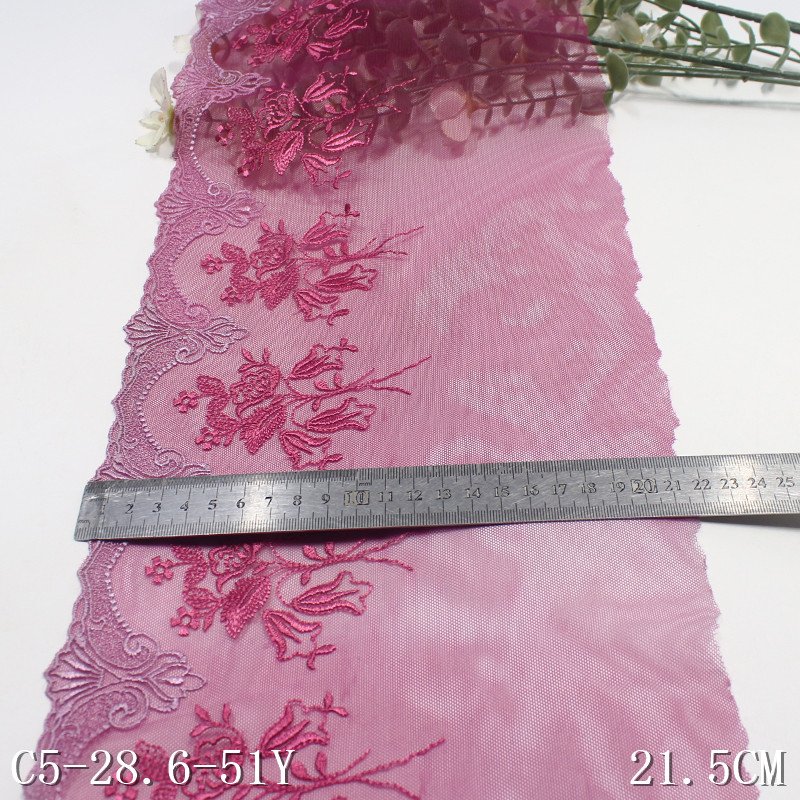 Elegant 21CM purple Tulle Flower Pattern Voile Lace Trim Fabric Embroidery mesh encaje bordado Lace For Women Prom Dress