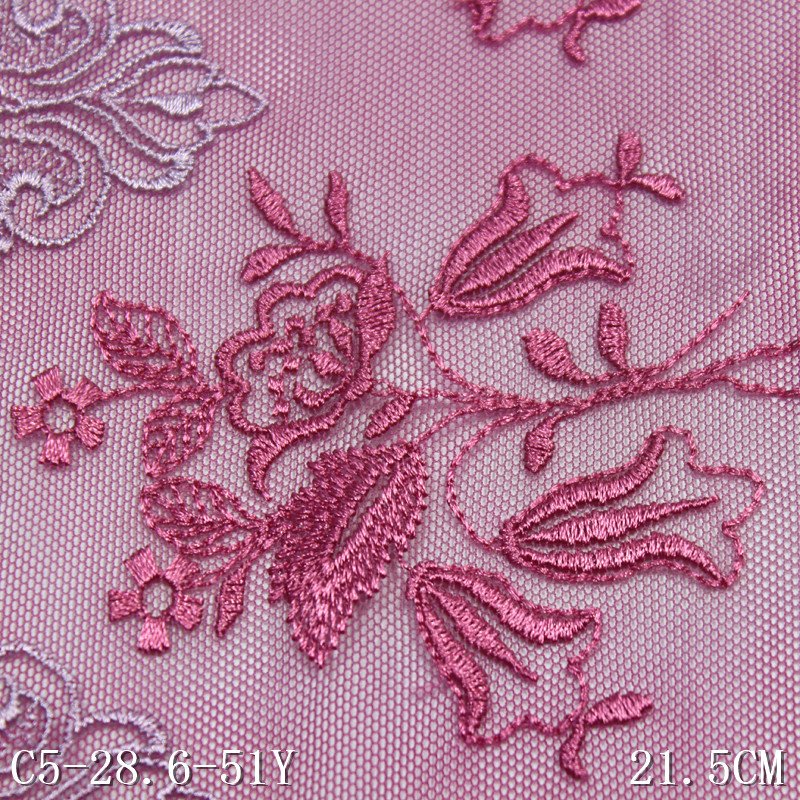 Elegant 21CM purple Tulle Flower Pattern Voile Lace Trim Fabric Embroidery mesh encaje bordado Lace For Women Prom Dress