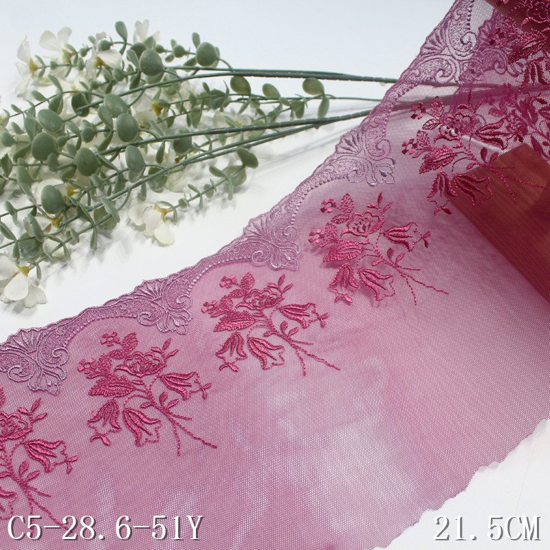 Elegant 21CM purple Tulle Flower Pattern Voile Lace Trim Fabric Embroidery mesh encaje bordado Lace For Women Prom Dress