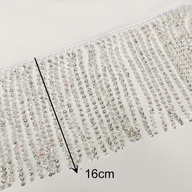 Trending 16cm Clear Beaded Sequin Tassel Fringe Silver Sequin Tassel Bride For Dress