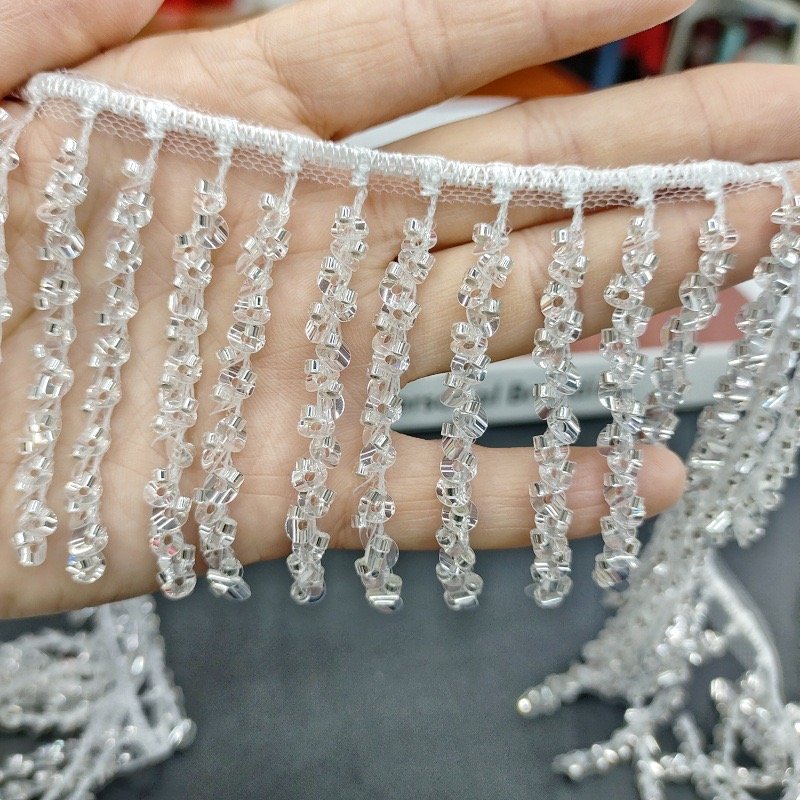 Trending 16cm Clear Beaded Sequin Tassel Fringe Silver Sequin Tassel Bride For Dress