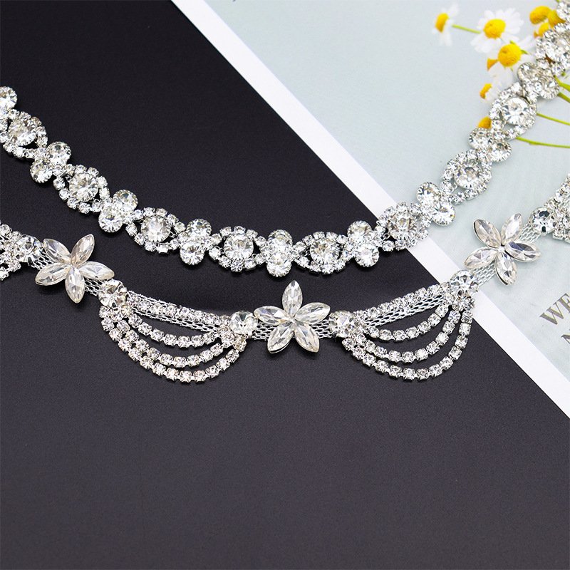 Fashion Flower Glass Crystal Banding Wholesale Rhinestone Cup Chain Rhinestone Bridal Trimming Chain For Shoes Boots Decoration