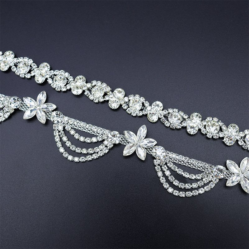 Fashion Flower Glass Crystal Banding Wholesale Rhinestone Cup Chain Rhinestone Bridal Trimming Chain For Shoes Boots Decoration