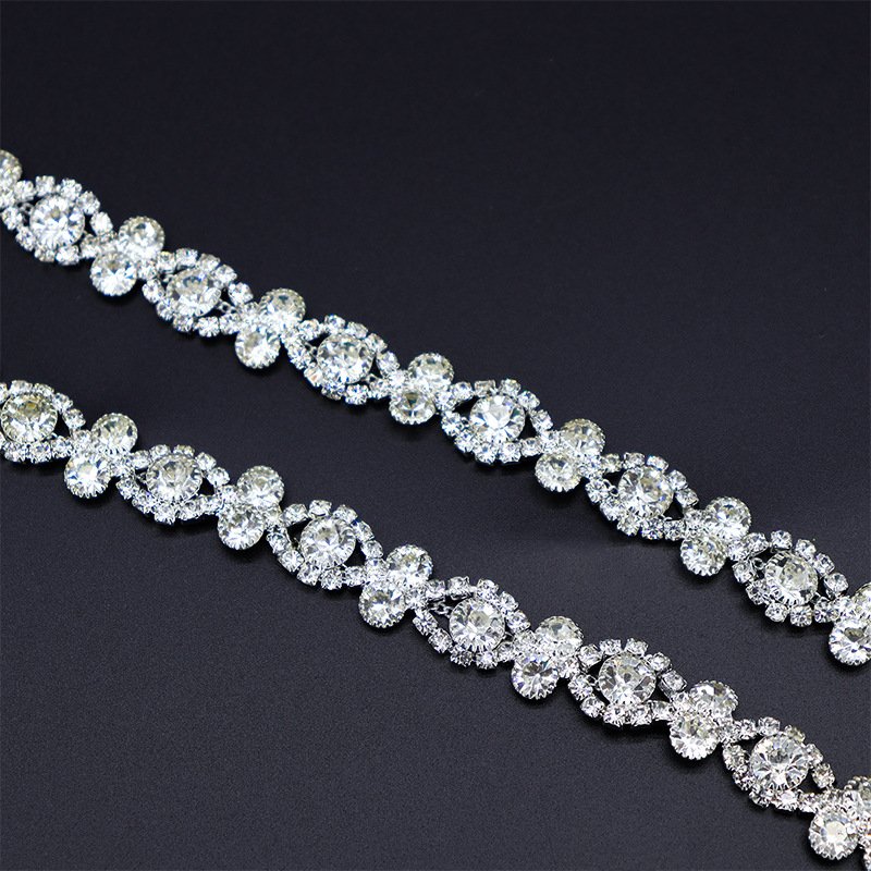 Fashion Flower Glass Crystal Banding Wholesale Rhinestone Cup Chain Rhinestone Bridal Trimming Chain For Shoes Boots Decoration