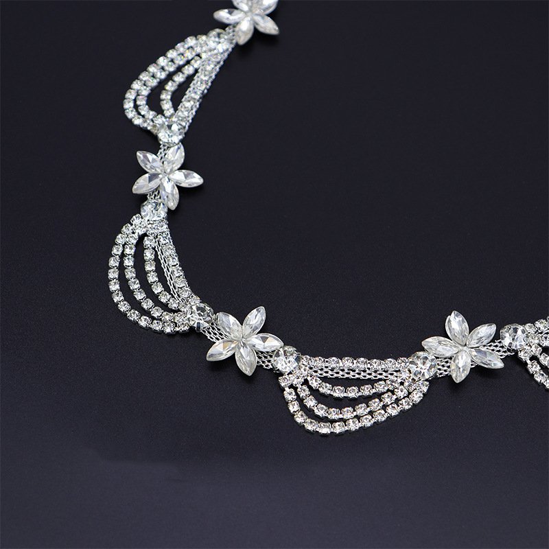 Fashion Flower Glass Crystal Banding Wholesale Rhinestone Cup Chain Rhinestone Bridal Trimming Chain For Shoes Boots Decoration