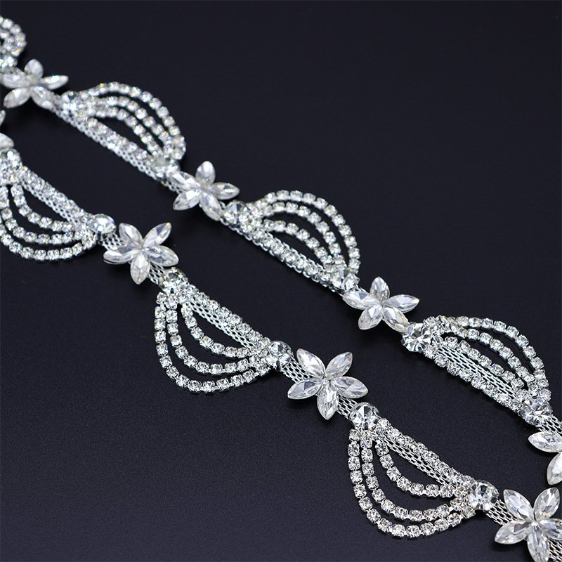 Fashion Flower Glass Crystal Banding Wholesale Rhinestone Cup Chain Rhinestone Bridal Trimming Chain For Shoes Boots Decoration