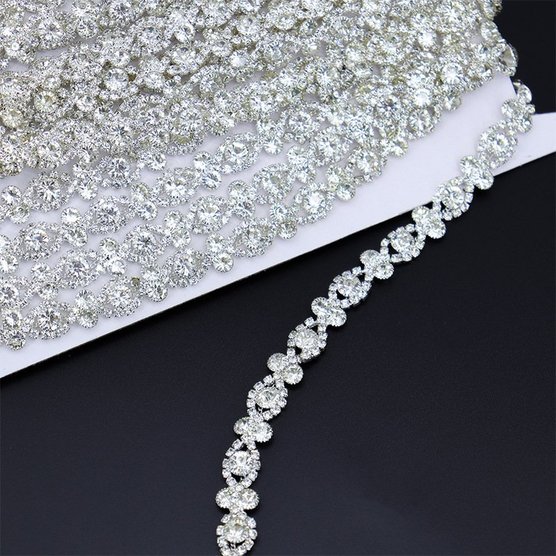 Fashion Flower Glass Crystal Banding Wholesale Rhinestone Cup Chain Rhinestone Bridal Trimming Chain For Shoes Boots Decoration
