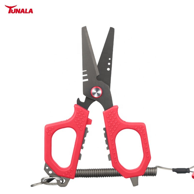 The High Quality Fishing Braid Line Titanium Coating Fishing Scissors With Non-slip Handle Sheath And Lanyard