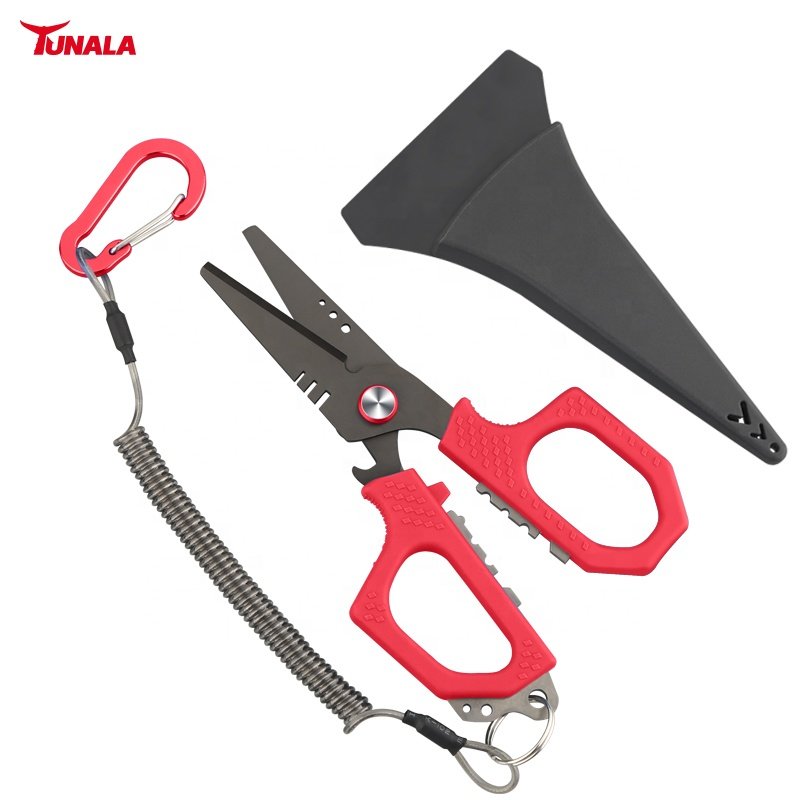 The High Quality Fishing Braid Line Titanium Coating Fishing Scissors With Non-slip Handle Sheath And Lanyard