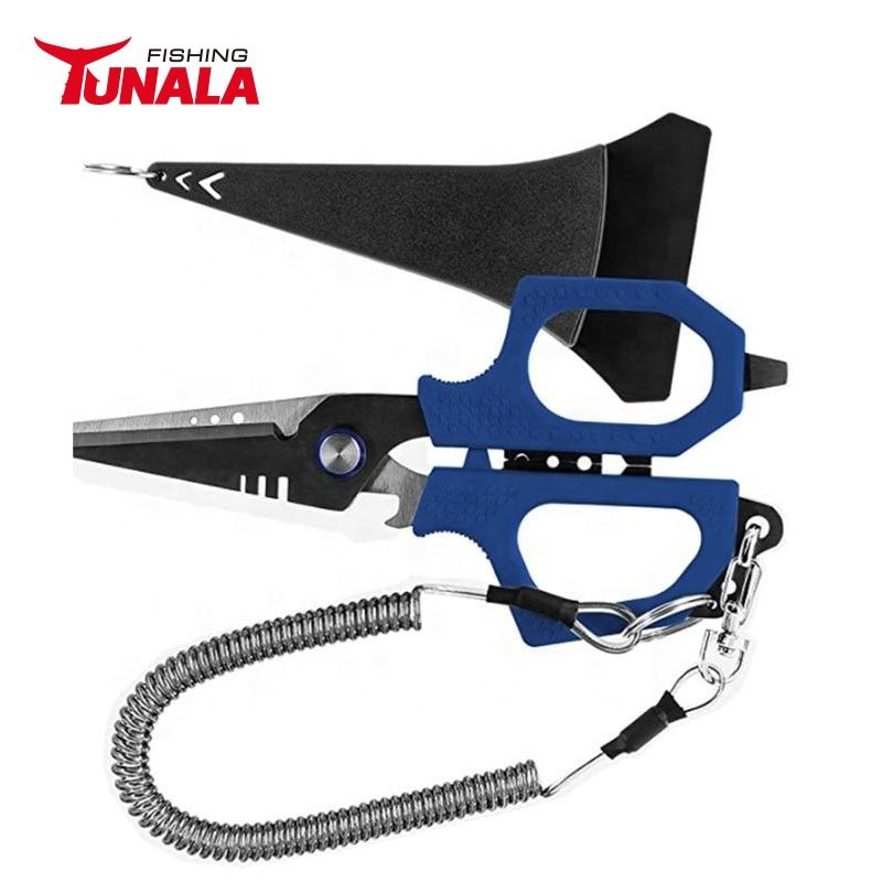 The High Quality Fishing Braid Line Titanium Coating Fishing Scissors With Non-slip Handle Sheath And Lanyard