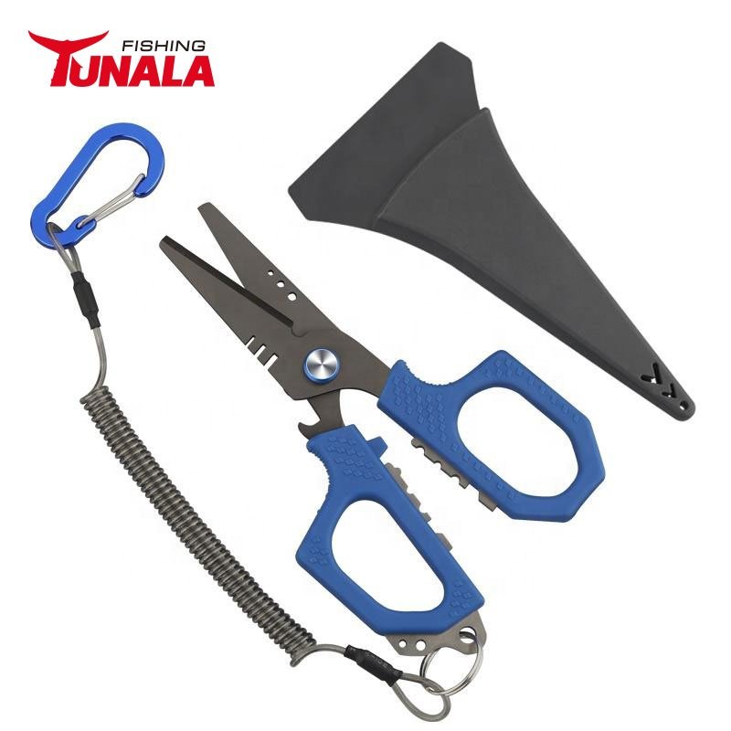 The High Quality Fishing Braid Line Titanium Coating Fishing Scissors With Non-slip Handle Sheath And Lanyard