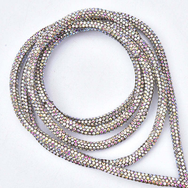 Honor of crystal 6mm Colored Diamond Glass Crystal Tube Bling Round Rhinestone Trim Strip Cord For DIY